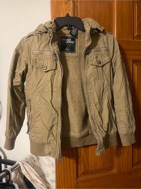 Boys Hooded Sherpa-Lined Jacket in Tan